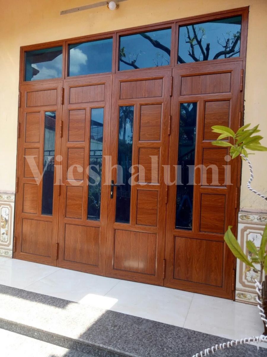 Cửa đi nhôm vân gỗ sồi mỹ